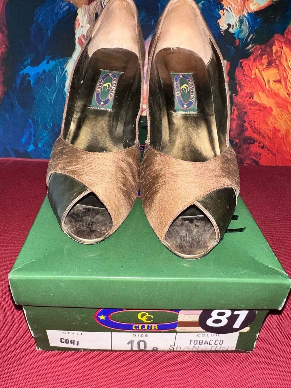 No.81 Charter Club Cori Tobacco Shantung Peep Toe Pumps Size 10